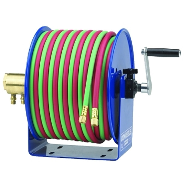 Coxreels 100W Series Welding Hand Crank Twin Line Hose Reel, 100 ft Hose with Fittings, Oxygen-Acetylene (1 EA / EA)