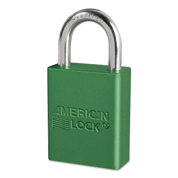 Solid Aluminum Padlocks, 1/4 in Diam., 1 in L X 3/4 in W, Green (6 EA / BX)