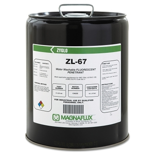 Magnaflux Zyglo ZL-67 Water Washable Fluorescent Penetrant, 5 gal, Pail (1 EA / EA)