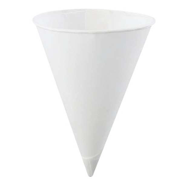 Paper Rolled Rim Cone Cups, 4.5 oz, White, 5,000 per case, Plastic Sleeve (5000 EA / CA)