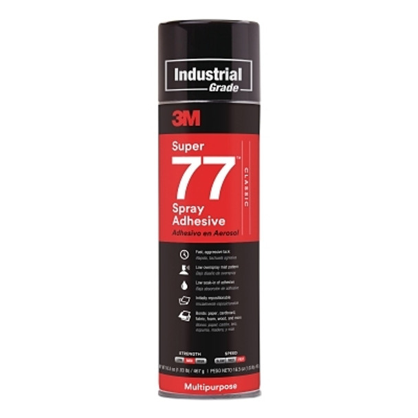 3M Industrial Super 77 Multi-Purpose Spray Adhesive, 24 oz Aerosol Can, Clear (12 CN / CA)