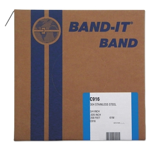 Band-It 304/Straps, 3/4 in, 200 ft, 0.02 in, Stainless Steel (1 RL / RL)