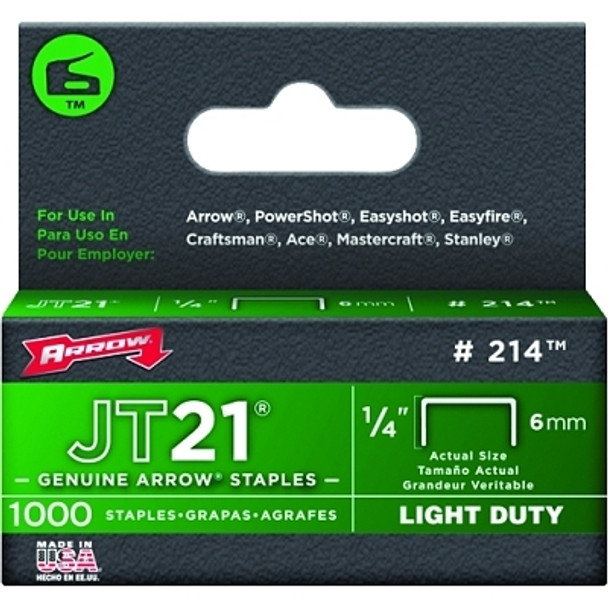 Arrow Fastener JT21 Type Staples, 1/4 in, 1000 per box (1 PK / PK)