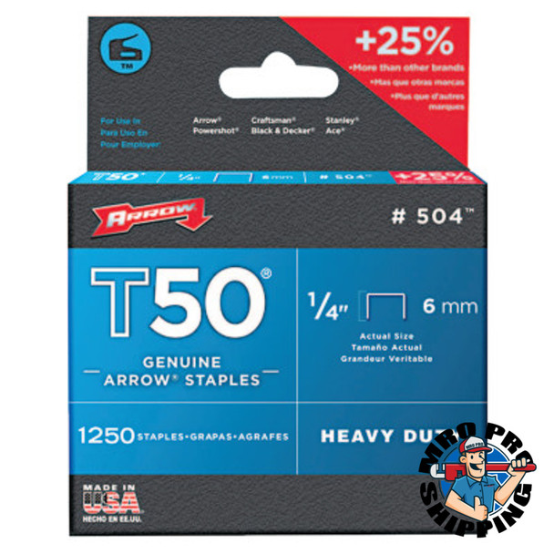 T50 Type Staple, #504, 1/4 in L x 3/8 in W, Steel (1 PK / PK)