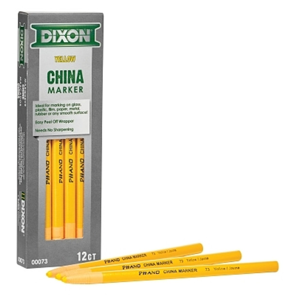 Dixon Ticonderoga Phano China Marker, Yellow, 1/2 in Tip, Peel-Away Wrapper (12 MKR / DOZ)