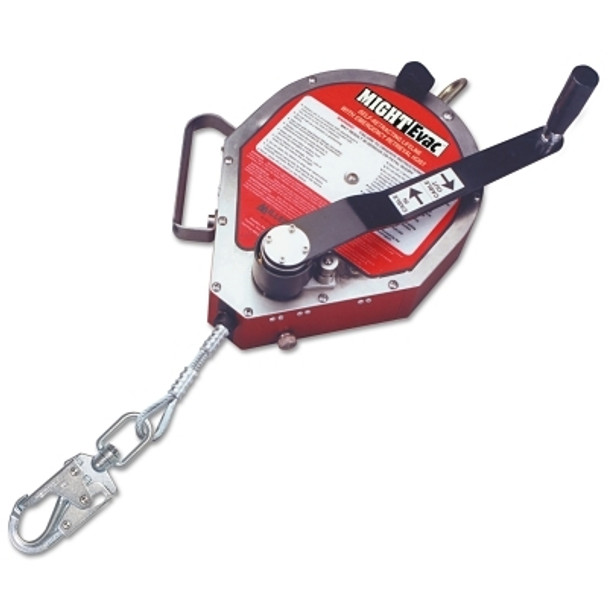 MightEvac Self-Retracting Emergency Lifelines, 40 ft, 310 lb, Silver/Red/BK (1 EA)