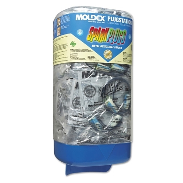 PlugStation Earplug Dispenser, Disposable Plastic Bottle, Metal Detectable Foam Earplugs, Bright Blue Swirls, SparkPlugs (1 EA)