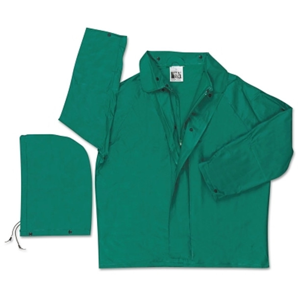 388J Dominator Detachable Hood Rain Jacket, 0.42 mm, PVC/Hi-tensile Poly/PVC, Green, Large (1 EA)