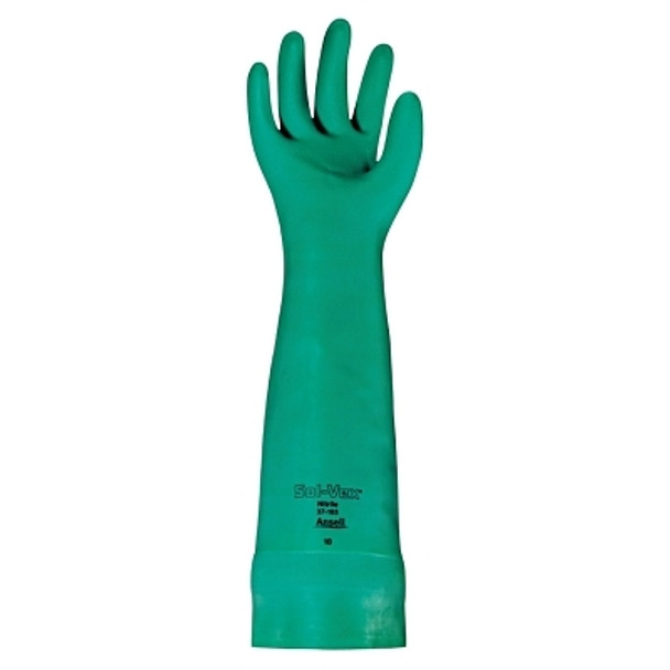 AlphaTec Solvex Nitrile Gloves, Gauntlet Cuff, Unlined, Size 10, Green, 22 mil (12 PR / CA)