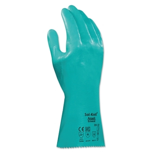 39-124 14 in Reinforced Nitrile Gloves, Guntlet Cuff, Interlock Knit Cotton Liner, Size 10, Green (12 PR / DZ)