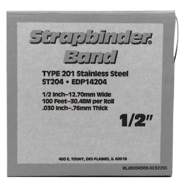 Strapbinder Bands, 1 1/4 in x 100 ft, 0.044 in Stainless Steel 201 (1 RL/BOX)