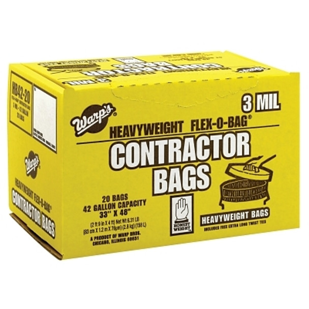 Warp Brothers FLEX-O-BAG Trash Can Liners and Contractor Bags, 42 gal, 3 mil, 33 in X 48 in, Black, Heavyweight (1 BX / BX)