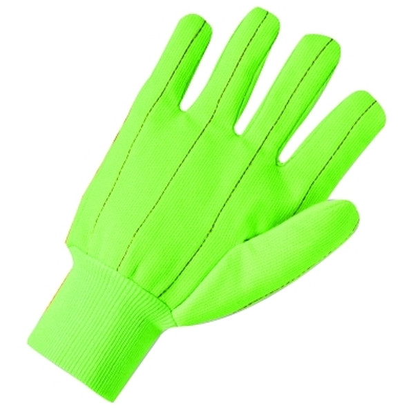 Cotton/Polyester Corded Double-Palm with Nap-In Finish Gloves, Knit Wrist, Hi-Vis Green, Large (12 PR / DZ)