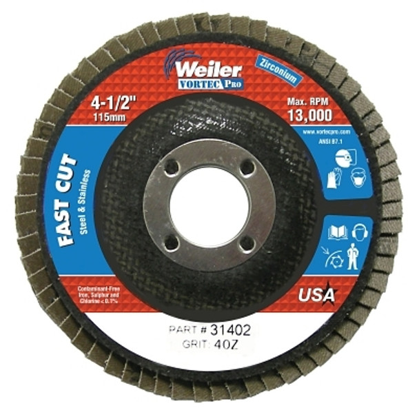 Weiler 4-1/2" Abrasive Flap Disc, Flat, Phenolic Backing, 4 oz (10 EA / PK)
