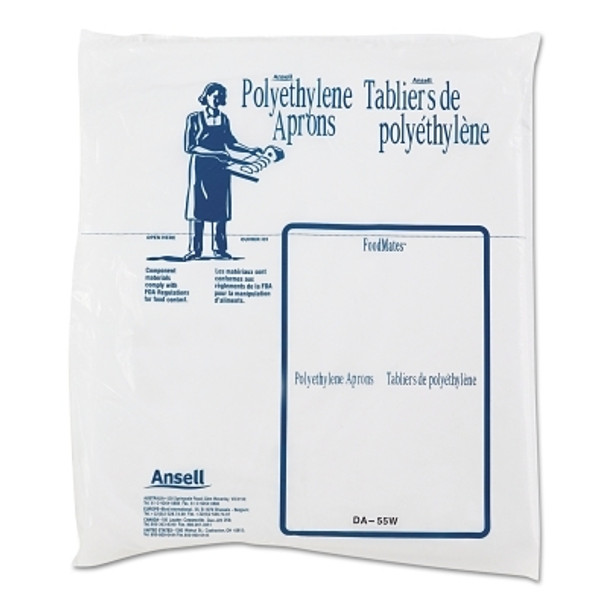 Disposable Polyethylene Aprons, 28 in X 55 in, Polyethylene, White (1 DI / DI)