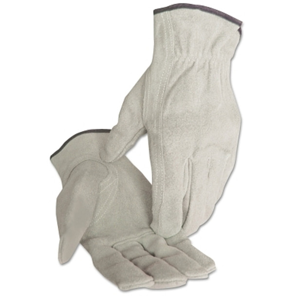 Split Cowhide Leather Driver Gloves, X-Large, Unlined, Pearl Gray (12 PR / DOZ)