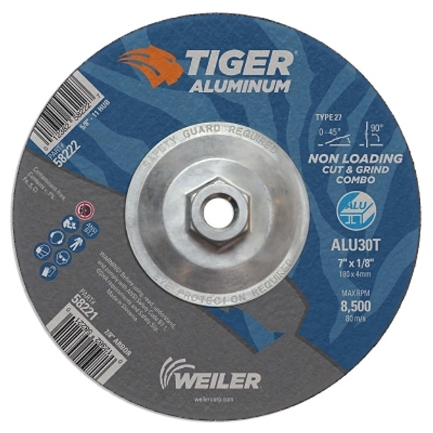 Weiler Aluminum Combo Wheels, 7 in Dia., 5/8 in Arbor, Type 27, 30 Grit, Alum. Oxide (10 EA / PK)