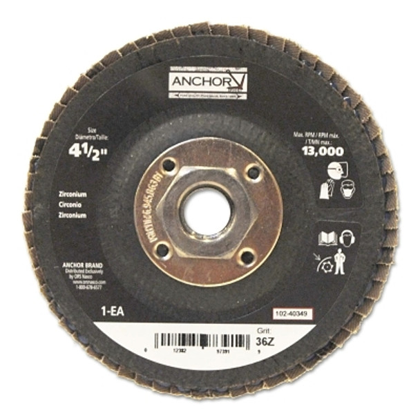 Anchor Brand Abrasive Flap Discs, 4 1/2 in Dia, 36 Grit, 5/8 in - 11 Arbor, Type 29 (10 EA / BX)
