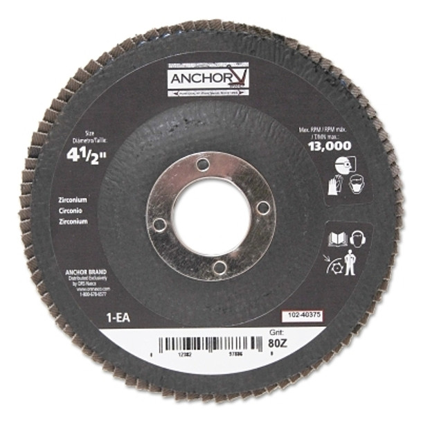 Anchor Brand Abrasive High Density Flap Discs, 4-1/2 in Dia, 80 Grit, 7/8 in Arbor, 12,000 rpm (1 EA / EA)