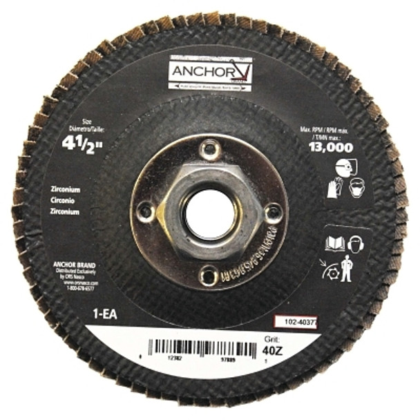 Anchor Brand Abrasive High Density Flap Discs, 4 1/2 in Dia, 40 Grit, 5/8-11 Arbor, Type 27 (10 EA / BX)