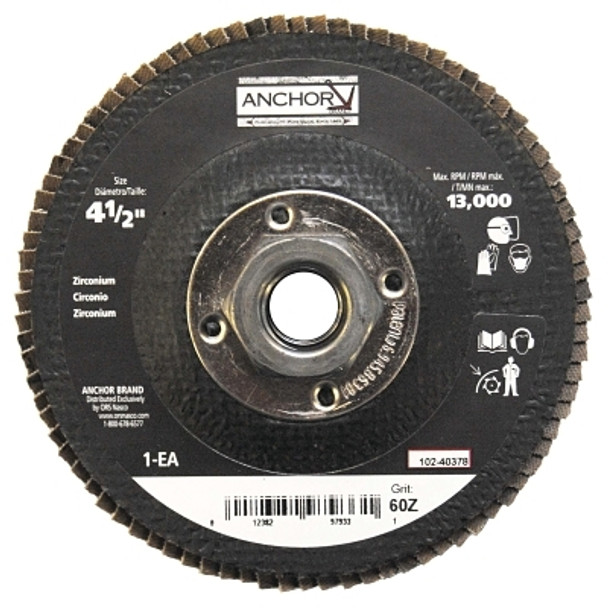 Anchor Brand Abrasive High Density Flap Discs, 4-1/2 in Dia, 60 Grit, 5/8 in - 11 Arbor, 12,000 rpm (1 EA / EA)