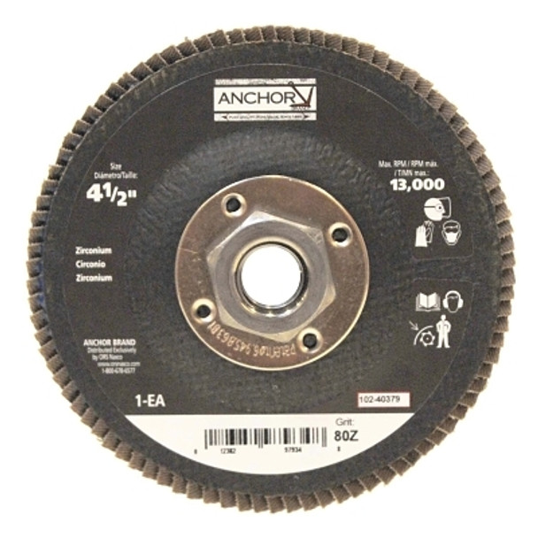 Anchor Brand Abrasive High Density Flap Discs, 4 1/2 in Dia, 80 Grit, 5/8-11 Arbor, Type 27 (10 EA / BX)