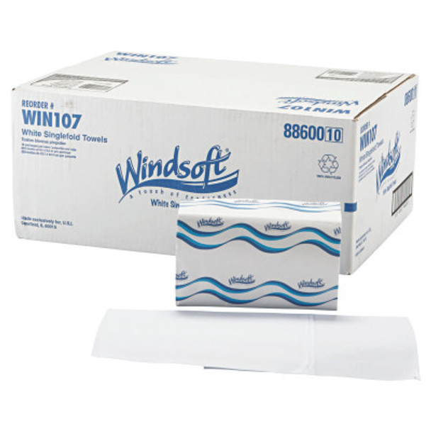 Windsoft Singlefold Paper Towels, 1-Ply, 9 9/20 x 9, White, 250/Pack (16 CT/EA)