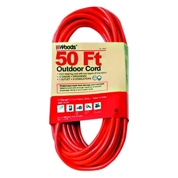Woods Wire Outdoor Round Vinyl Extension Cord, 50 ft, 1 Outlet, Orange (1 EA / EA)