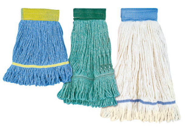 Boardwalk Super Loop Mop Heads, Large, 4-Ply Cotton/Synthetic; Vinyl Mesh Headband, Blue (12 CA/EA)