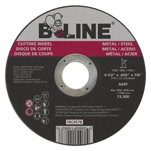 B-Line Abrasives Cutting Wheel, 4-1/2 in dia, 0.045 in Thick, 7/8 in Arbor, 60 Grit, Alum Oxide (25 EA / BX)