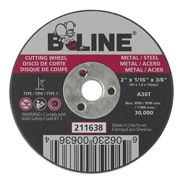 B-Line Abrasives Cutting Wheel, 2 in dia, 1/16 in Thick, 3/8 in Arbor, 36 Grit, Alum Oxide (1 EA / EA)