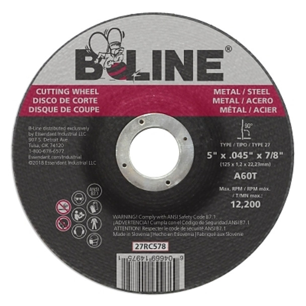 B-Line Abrasives Depressed Ctr Cutting Wheel, 5 in dia, 0.045 in Thick, 7/8 in Arbor, 60 Grit (25 EA / BX)