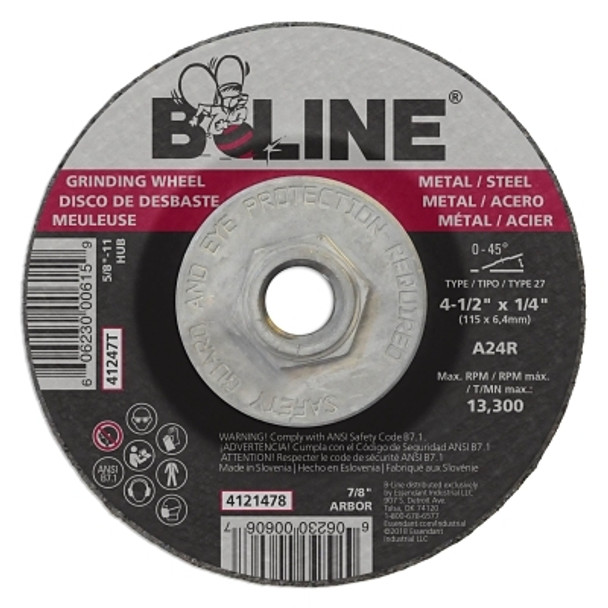 B-Line Abrasives Depressed Center Grinding Wheel, 4-1/2 in dia, 5/8 in-11 Arbor, 1/4 in Thick, 24 Grit, Aluminum Oxide (10 EA / PK)