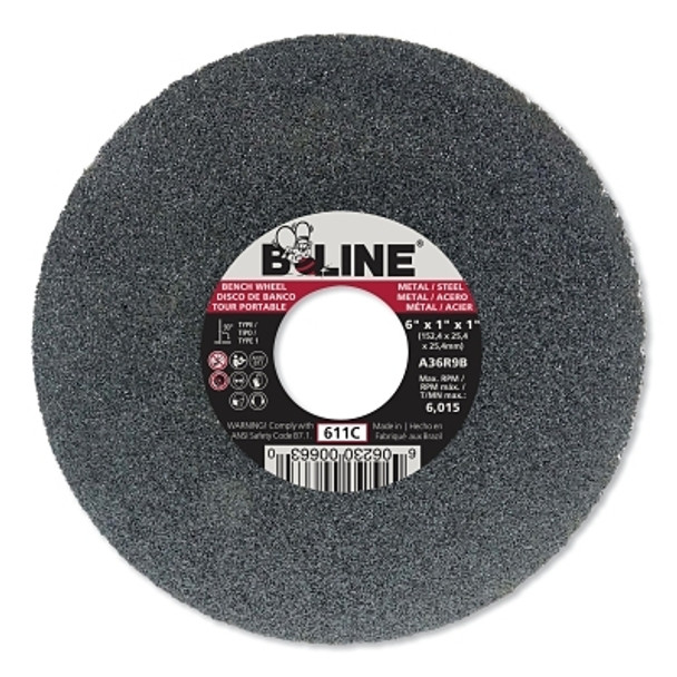 B-Line Abrasives Straight Resinoid Wheel, 6 in dia, 1 in Thick, 1 in Arbor, Course Grit, T1 (1 EA / EA)