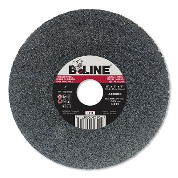 B-Line Abrasives Straight Resinoid Wheel, 8 in dia, 1 in Thick, 1 in Arbor, Fine Grit, T1 (1 EA / EA)