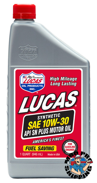 Lucas Oil Synthetic SAE 10W-30 Motor Oil, 1 Quart (6 BTL / CS)