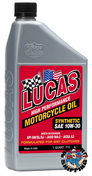 Lucas Oil Synthetic SAE 10W-30 Motorcycle Oil, 1 Quart (6 BTL / CS)