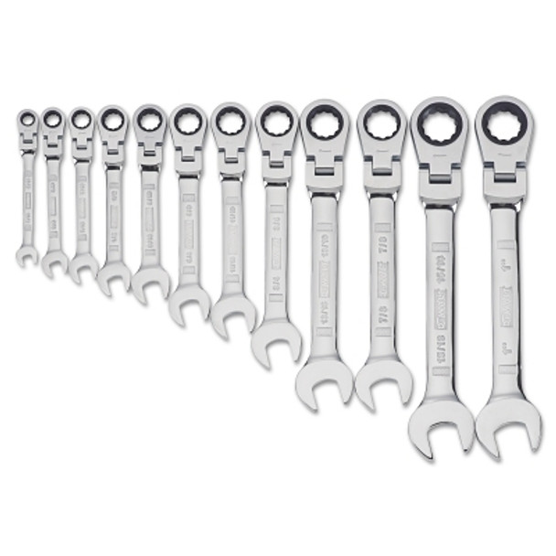 DeWalt 12 Piece Flex Head Ratcheting Wrench Set, SAE, 5/16 in to 1 in (1 ST / ST)