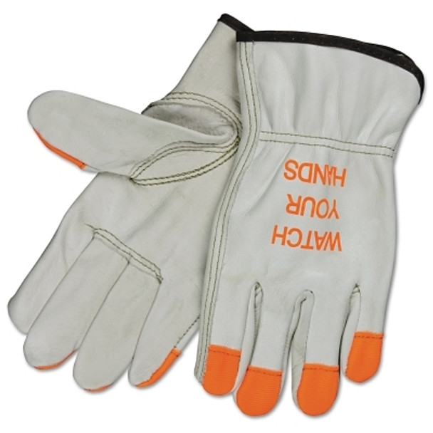 Unlined Drivers Gloves, Industrial Grade Cowhide, Large, Keystone Thumb, Beige/Hi-Vis Orange (12 PR / DZ)