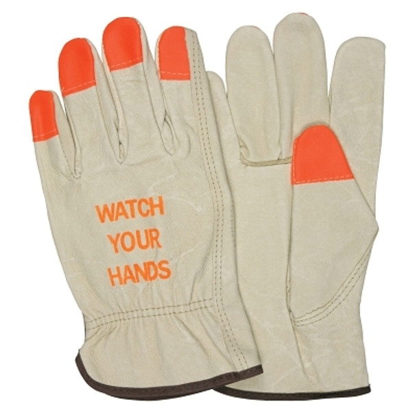 "Watch Your Hands" Drivers Gloves, Large, Beige/Hi-Vis Orange/Brown (12 PR / DZ)