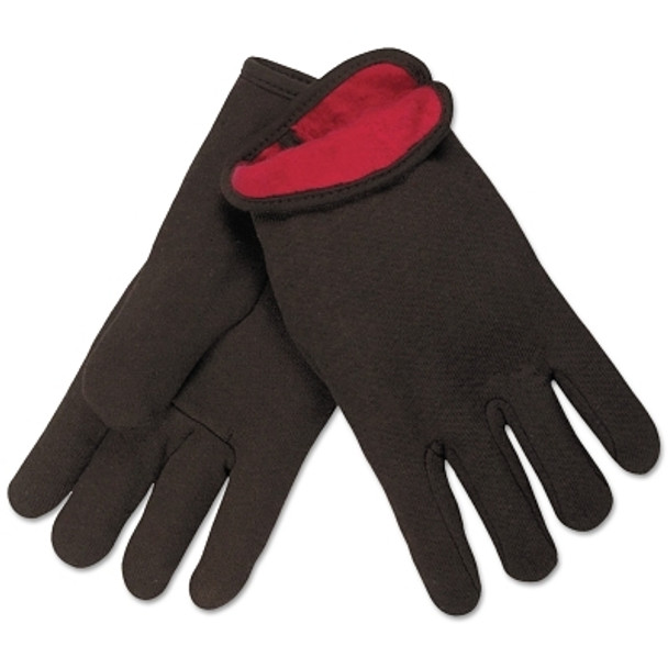 Fleece-Lined Jersey Gloves, Large, Brown/Red (12 PR / DOZ)