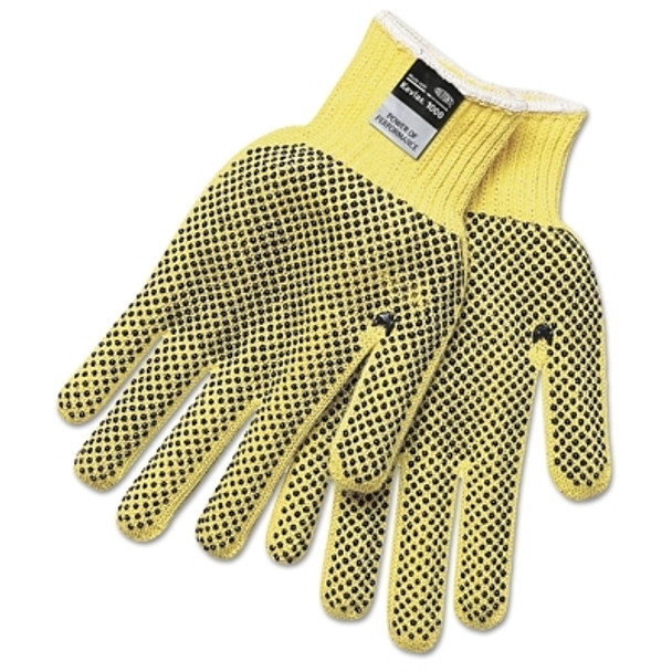 2-Sided PVC Dotted Gloves, Large, Yellow (12 PR / DOZ)