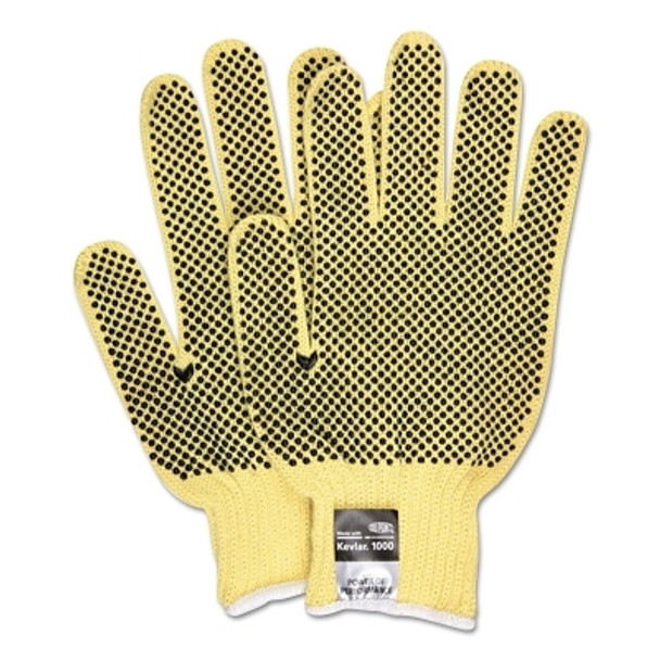 2-Sided PVC Dotted Gloves, Medium, Yellow/Brown/Blue (12 PR / DZ)