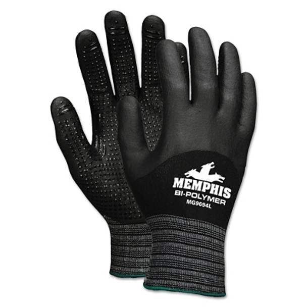 Bi-Polymer Coated Gloves, Large, Black/White (12 PR / DZ)