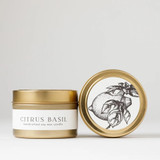 Citrus Basil Vegan Soy Wax Candle - A 4 oz matte metal tin candle, filled with creamy soy wax and centered with a natural cotton wick. The label showcases modern, herb-inspired graphics and citrus notes. Compact and elegant, this candle adds a burst of freshness to any kitchen or gift basket. Citrus Basil Vegan Soy Wax Candle - A 4 oz matte metal tin candle, filled with creamy soy wax and centered with a natural cotton wick. The label showcases modern, herb-inspired graphics and citrus notes. Compact and elegant, this candle adds a burst of freshness to any kitchen or gift basket.