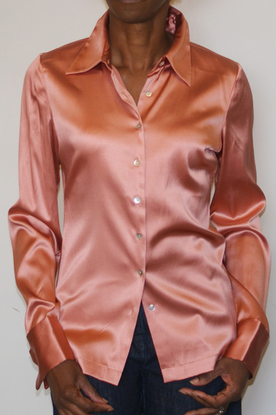 Women's Red Fitted Satin Shirt - Double Cuffs