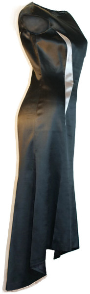 Women's Silk High Low Geometric Dress Black Sleeveless Side-Front