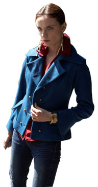 Cadet Blue Double-Breasted Military Jacket w' Peplum for Ladies