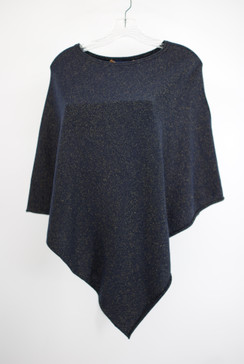 Women's 100% Cashmere & Lurex Navy Blue knitted Poncho     