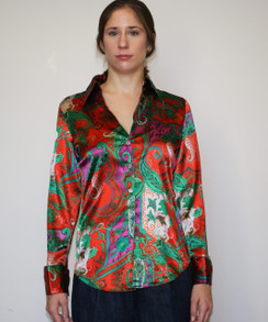 Women's Mod Paisley Print Poly Blouse